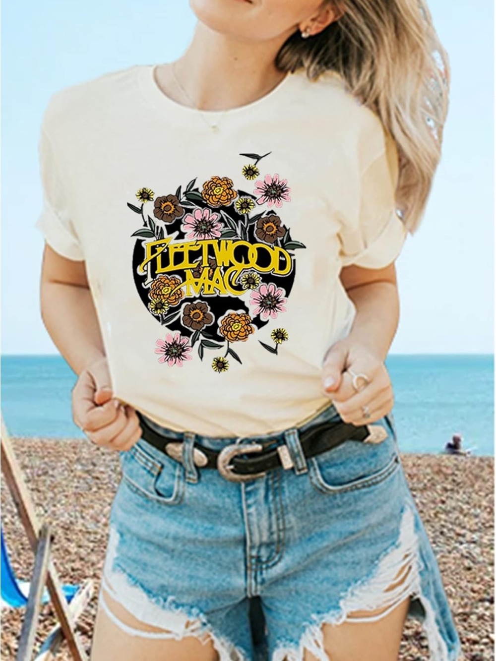 Fleetwood Mac Floral Graphic Tee - Cream